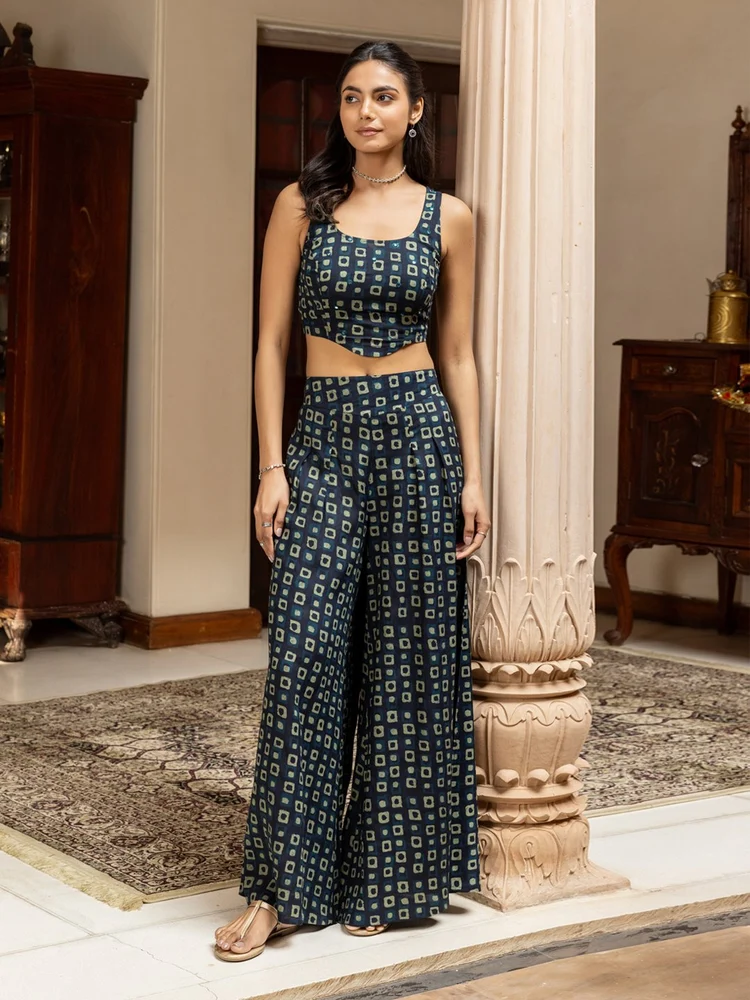 FIORRA Women s Navy Blue Cotton Printed Co-ord Set